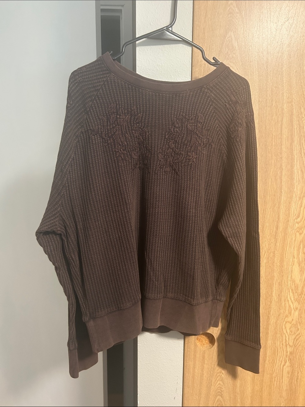 Cozy Brown Waffle-Knit Crewneck Sweater